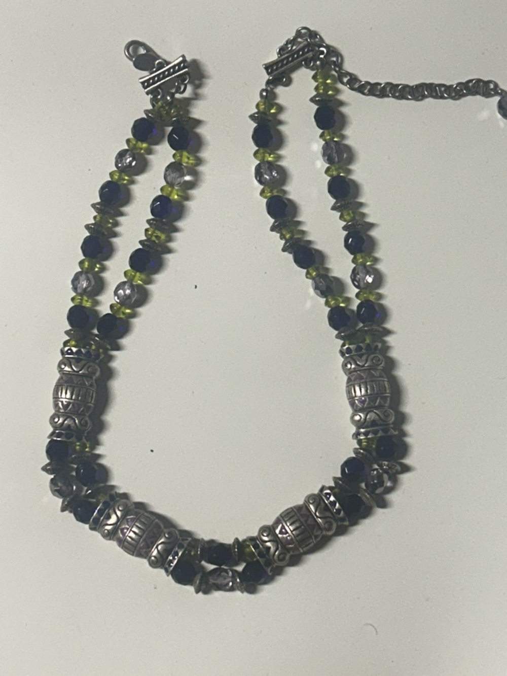 Chicos Beaded Green and purple Statement Necklace - Silver Accents